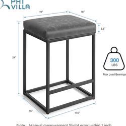  Bar Stools Counter Heighr Set of 4, Backless, 24 inches, Square, Grey, 4 Packs