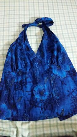 Hibiscus print halter top-open back