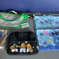 All Are New Stitch, Mini Tote Carrier,green With Clear Fanny Bags