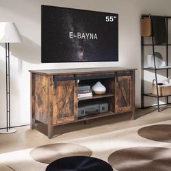 TV Stand For 55+ Inch TV, 24" Tall Entertainment Center W/Sliding Barn Door, Rustic Media Console W/Storage Shelves, Wood Television Stand For Living 