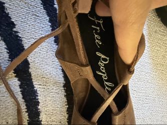 Free People Brown Leather Lace-Up Ballet Flats - Size 37