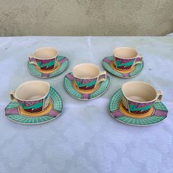 1980s Rosenthal Studio-Linie Dorothy Hafner “Flash” Tea Cup & Saucer (SET OF 5)