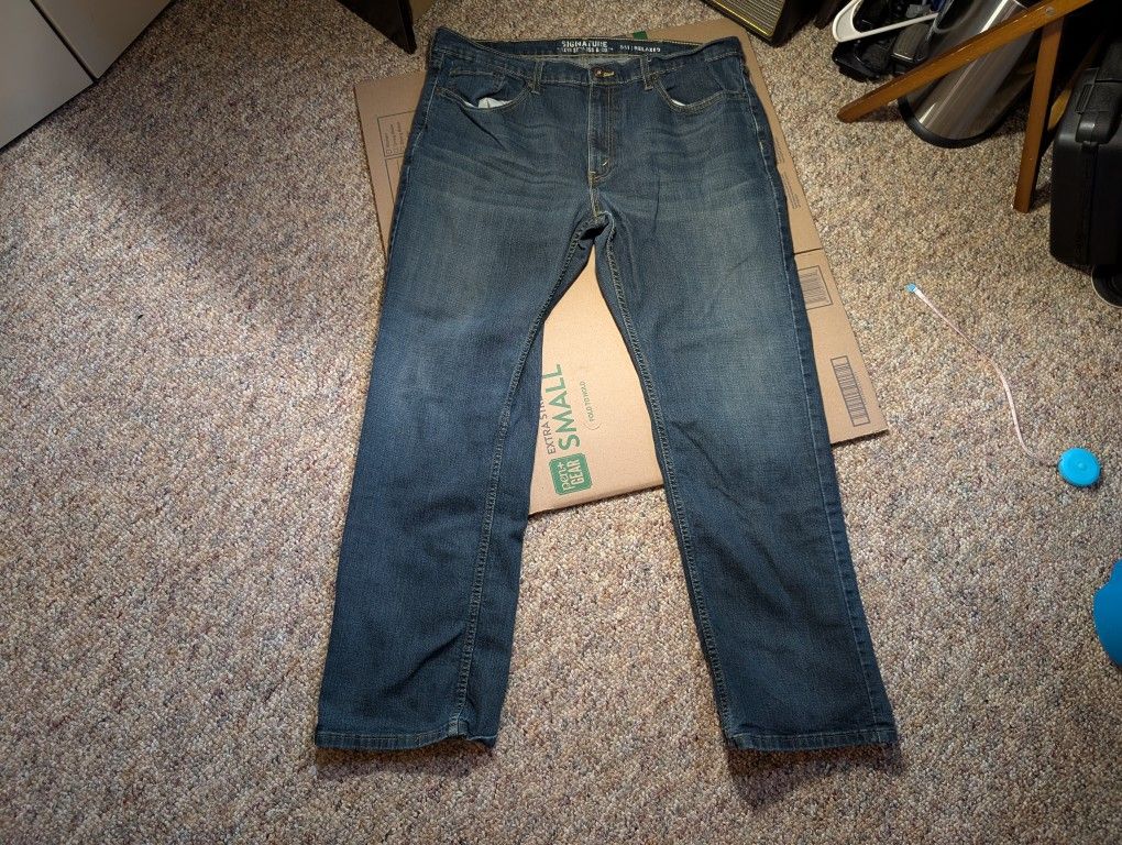 Levi's Men Jeans 38x32 S61 Relaxed Straight Signature Blue Stretch Denim