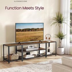 TV Stand for TVs up to 75 Inches, 3-Tier Entertainment Center, Industrial TV Console Table with Open Storage Shelves, for Living Room, Be
