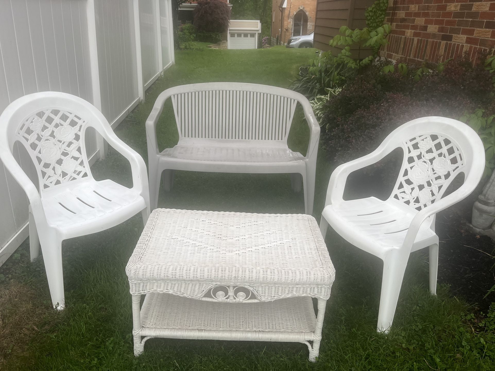 Wicker Table Resin Chairs And Bench