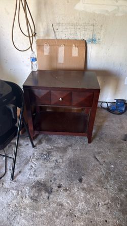 Dark Cherry Wood Side Table with Drawer