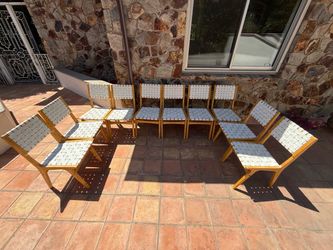 Set of 10 Heavy-Duty Mid-Century Style Woven Dining Chairs