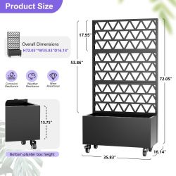 Metal Planter Box with Trellis Raised Garden Bed - 72.05"x35.83"x16.14", Trellis Privacy Screen for Climbing Plants, Vegetables, Vines(Assembly Requir