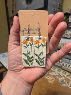 Handmade Clay Double stem Orange Floral earrings