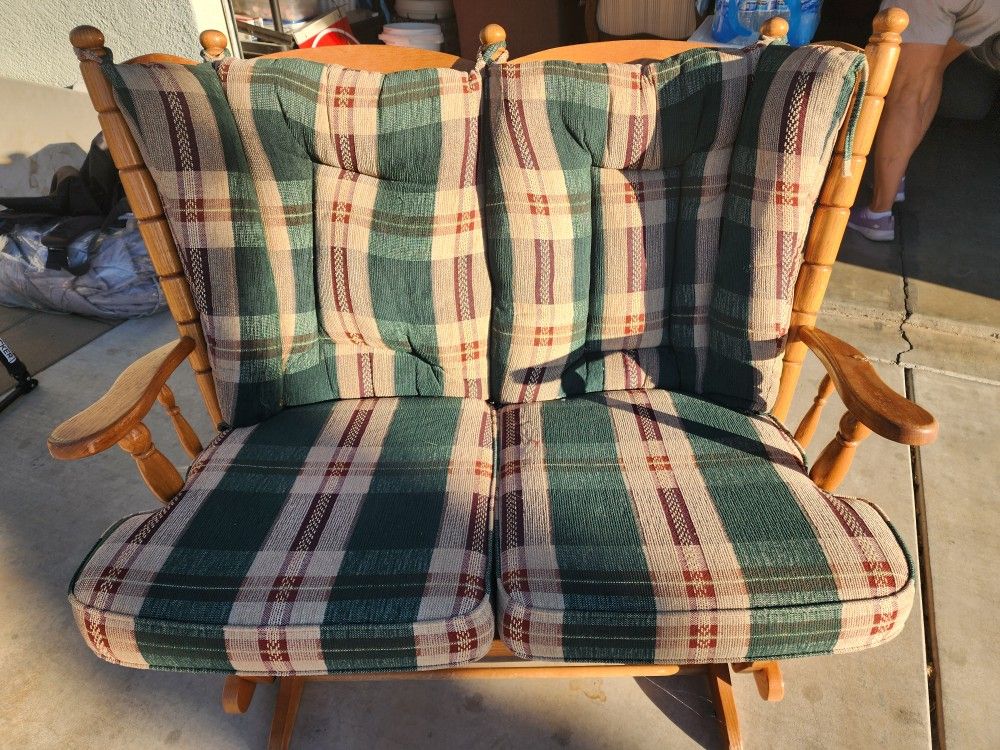 Oak Rocker Glider With Cushions