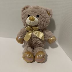 KELLYTOY Animal Pals Brown Bear Gold Bow-Shining Gold Nose PLUSH TOY  14” (B21)