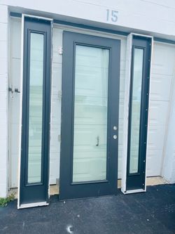 Exterior Impact Glass Door With Double Sidelight
