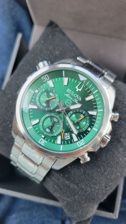 Bulova Men's 96B396 Marine Star Chronograph Watch Green Dial 43mm