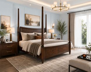 King size Contemporary solid wood high end Bernhardt poster bed headboard footboard side rails