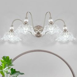 (Brand New in Box) Brushed Nickel Bathroom Vanity Light, 4-Light Vanity Light with Floral Clear Glass Shades, Brushed Nickel Wall Mount Lighting for B