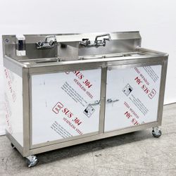60 Inch 4 Compartment Commercial Portable Food Truck Concession Sink With Water Waste Tanks And Water Heater