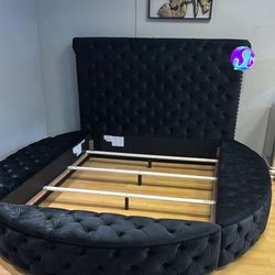 Brand New Delilah Queen Size Circle Bed Frame With Storage Black