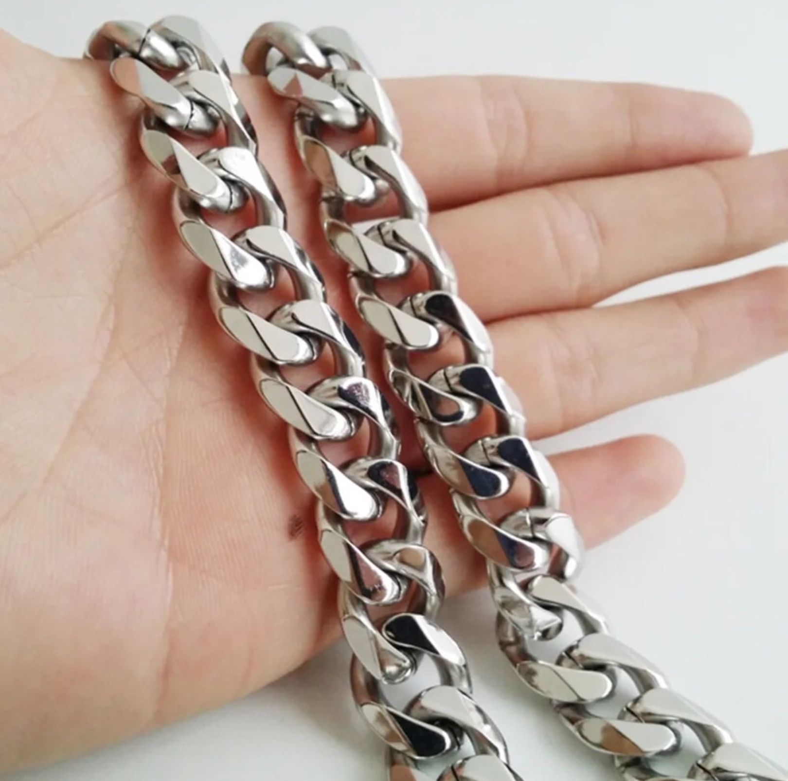 Cz Diamond Miami Cubian an Chain Stamp 14k Gold Plated 5X Layered steel choker Non Rust or Neck Green 12mm Thick 24Inch