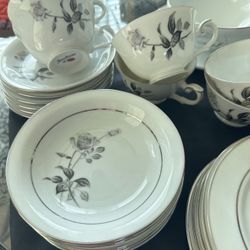 China Dishes Set With Black Roses