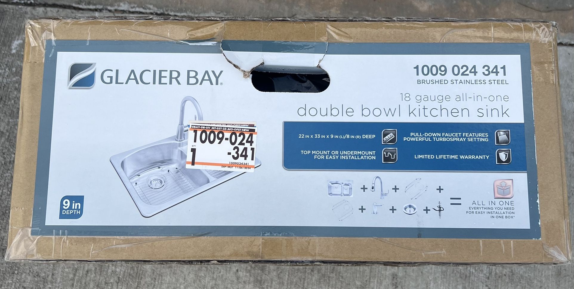 Glacier Bay 33 in. Drop-In Double Bowl Stainless Steel Kitchen Sink with Pull-Down Faucet