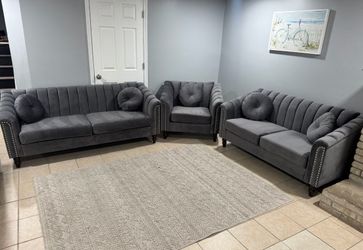 Gray Velvet Sofa Set with Accent Chair