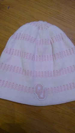 Pink and white OU beanie hat