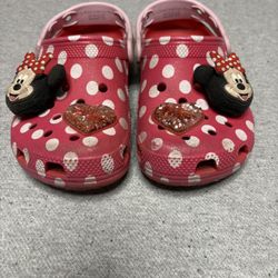 Kids Minnie Mouse Crocs – Pink Polka Dot w/ Charms (Size J1)