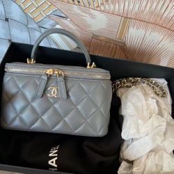 Diamond leather chain with mirror handle sheepskin box bag shoulder crossbody handbag women's gray