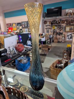 Vintage Alfred Taube Optic Hand Blown Art Glass Vase Tall Decor Centerpiece