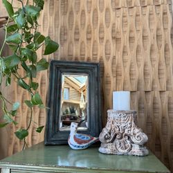 Pottery Barn Accent Mirror Beveled Rustic Distressed Cottage Gallery Wall Green Blue Patina Vintage 