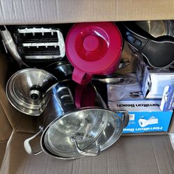 Stainless Steel Pans And Pots With Lids, Kettle, Hand Mixer, Toaster