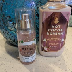 Bath And Body Works Hot Cocoa And Cream Body Lotion And Travel Size Body Spray Bundle~No Longer Available In Stores🤎