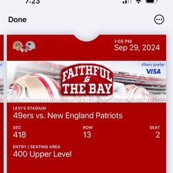 49ers/Patriots 1Ticket 9/29/24