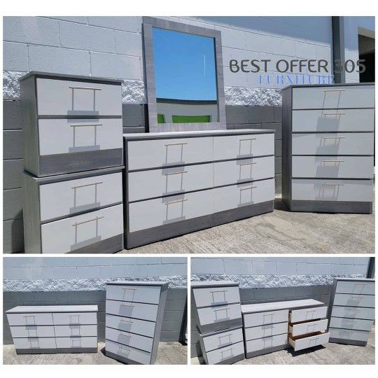 Chest,Dresser Whit Mirror and 2 Nightstands Cómoda Con Espejo ,Gavetero Y 2 mesitas de noche,New Products : American Fashion Style Bags On Sale