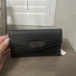New Authentic Guess Black Leatherette G Logo Tri-fold Wallet