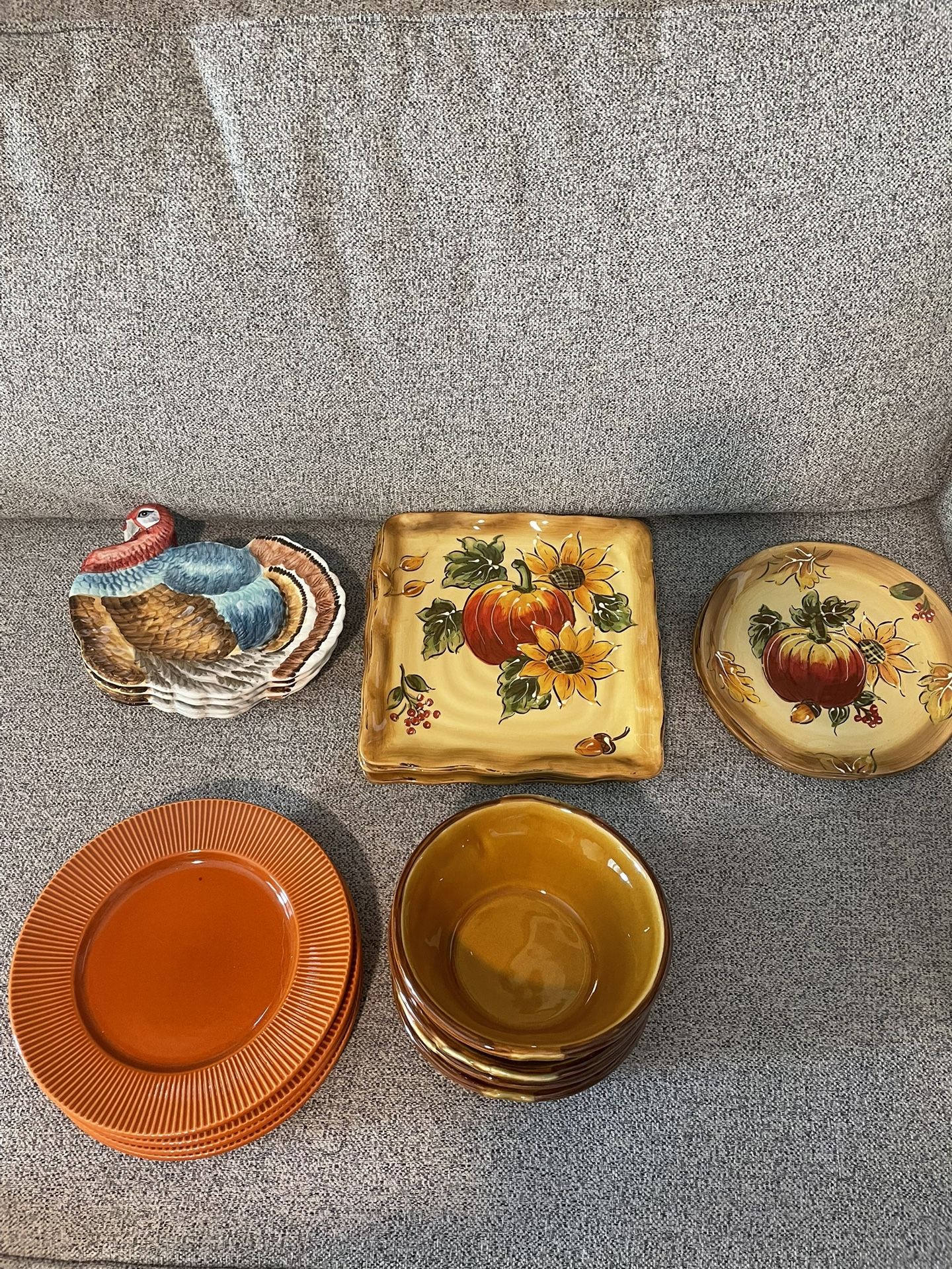 Assortment Fall Plates And Bowls