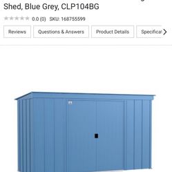 Arrow › Classic 10 ft. x 4 ft. Steel Storage Shed, Blue Grey, CLP104BG