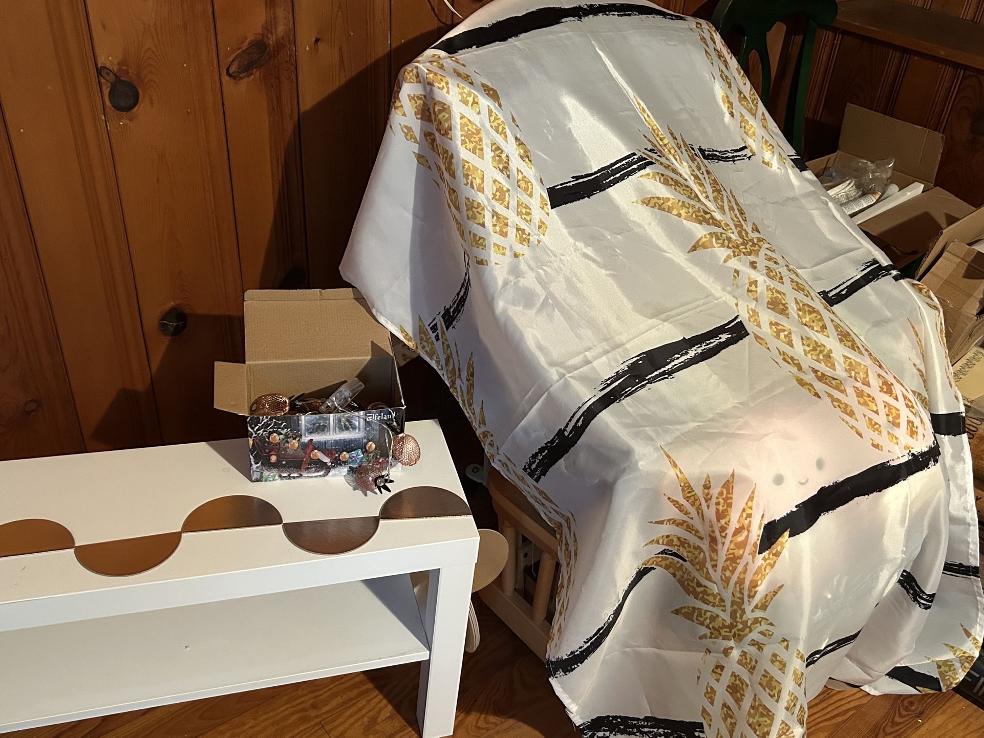 Pineapple Shower Curtain With Pineapple String Lights