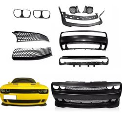 Full Front Bumper Cover w/Grille & Lip Hellcat Style Compatible with 2015-2023 Dodge Challenger