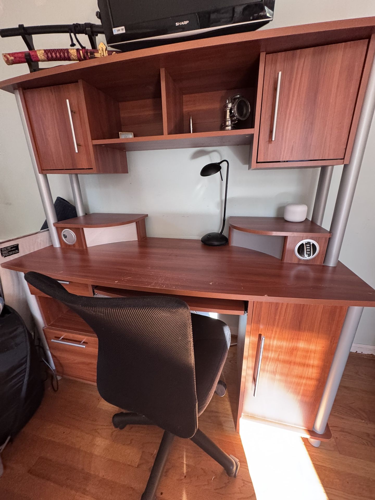 Modern Computer Desk with MeshChair and Nightstand