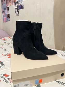 Black Suede Block Heel Ankle Boots