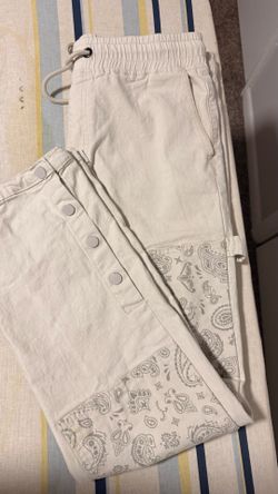 RGSTR Men's Elastic Waist Drawstring Pants Cream Off-White Casual Size M