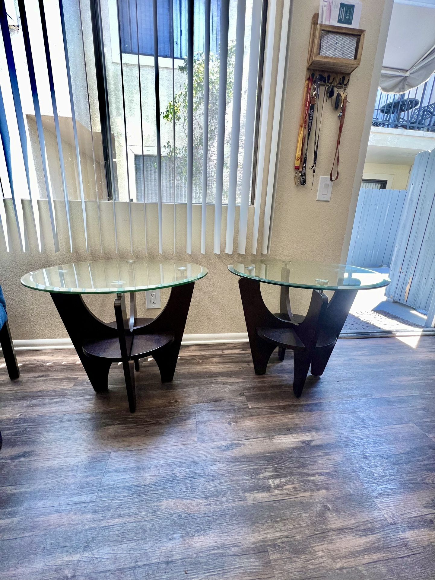 Modern Glass & Wood End Table Set - Stylish & Unique!