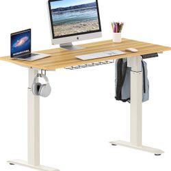 SHW Electric Stand Up Desk Frame Workstation | Ergonomic Standing Height Adjustable Computer Desk for Home and Office | White White White