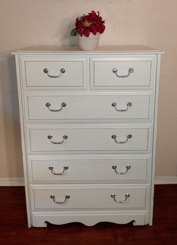 White distressed Chest of drawers - six drawer tall ...