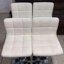 Set of 4 Modern White Faux Leather Swivel Bar Stools
