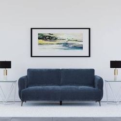 New Upholstered Sofa in Deep Navy Blue with Black Nickel Legs! Lowest Prices! 