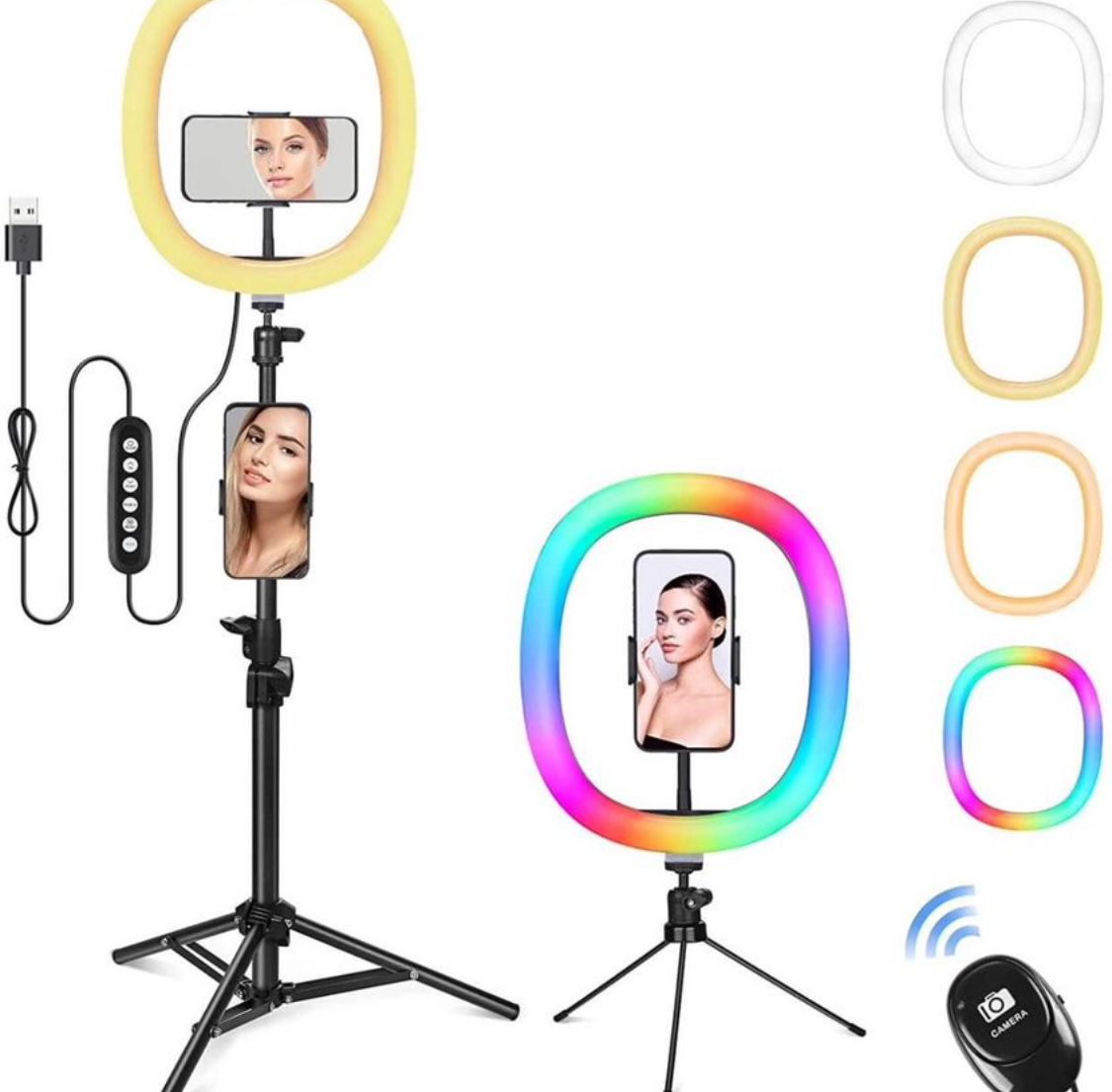 12" RGB Selfie Ring Light with Tripod Stand, Dimmable LED Ring Light with Remote & Phone Holder