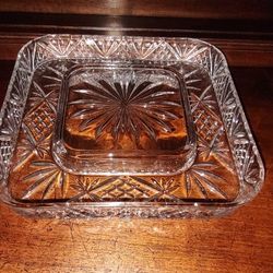 Vintage Crystal Clear Square Shaped European Salad/Candy Serving Dish/Tray