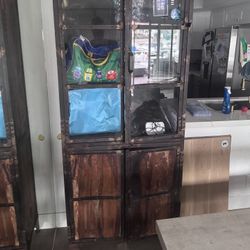 Reclaimed Wood Armoire / Vitrine Display And Storage Combo Curio Cabinet 